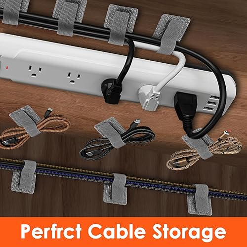 Miniatura 2 de Organizador de cables debajo del escritorio, organizadores de cables para cables, bridas de cable de gancho y bucle, correas de alambre adhesivas,