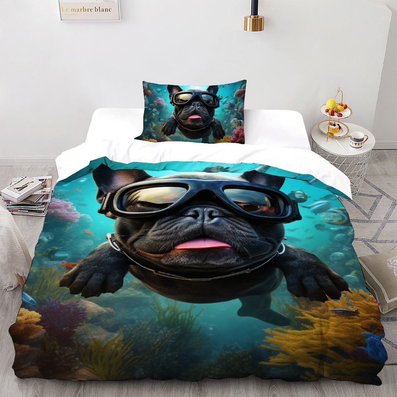 Housse de couette bouledogue noir 135x200cm en microfibre avec sa taie