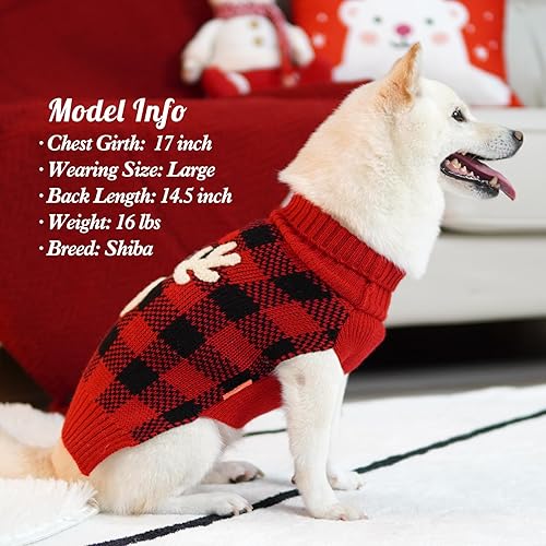 Miniatura 8 de KYEESE - Suéter de Navidad para perros con diseño de renos para perros medianos con agujero para la correa, ropa a cuadros de búfalo rojo para días