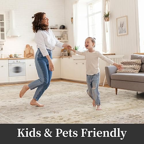 Miniatura 5 de Alfombras de área de 5 x 7 pies para dormitorio, antideslizantes, lavables, con diseño estampado desgastado, ultra suave, para sala de estar,