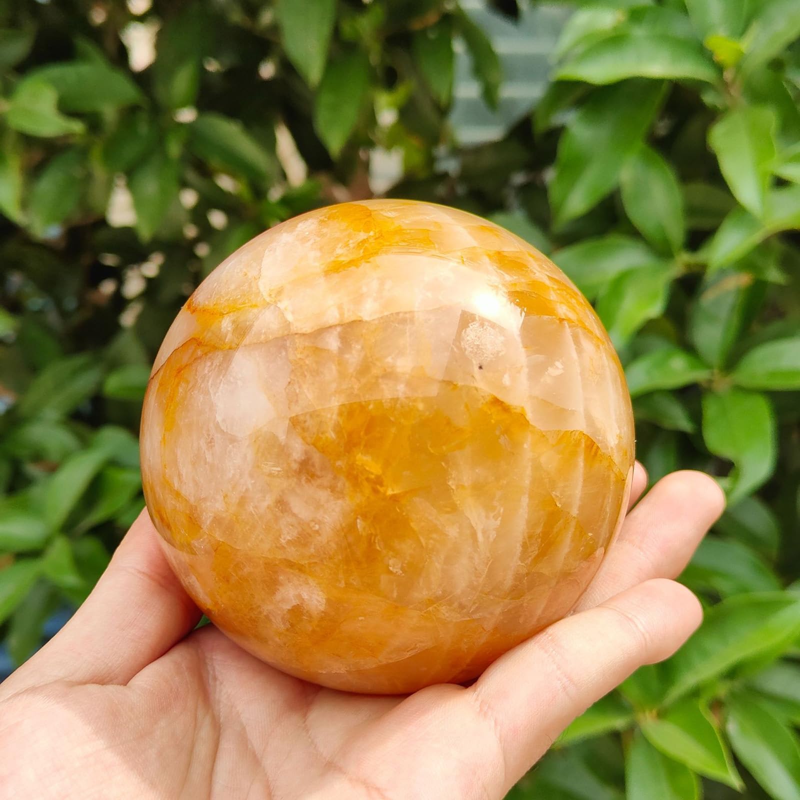 AARTERZZA Real Gemstone Sphere Yellow Gum Flower Crystal Ball Quartz Stone for Divination Feng Shui Home Office Decoration Balancing,65~70mm
