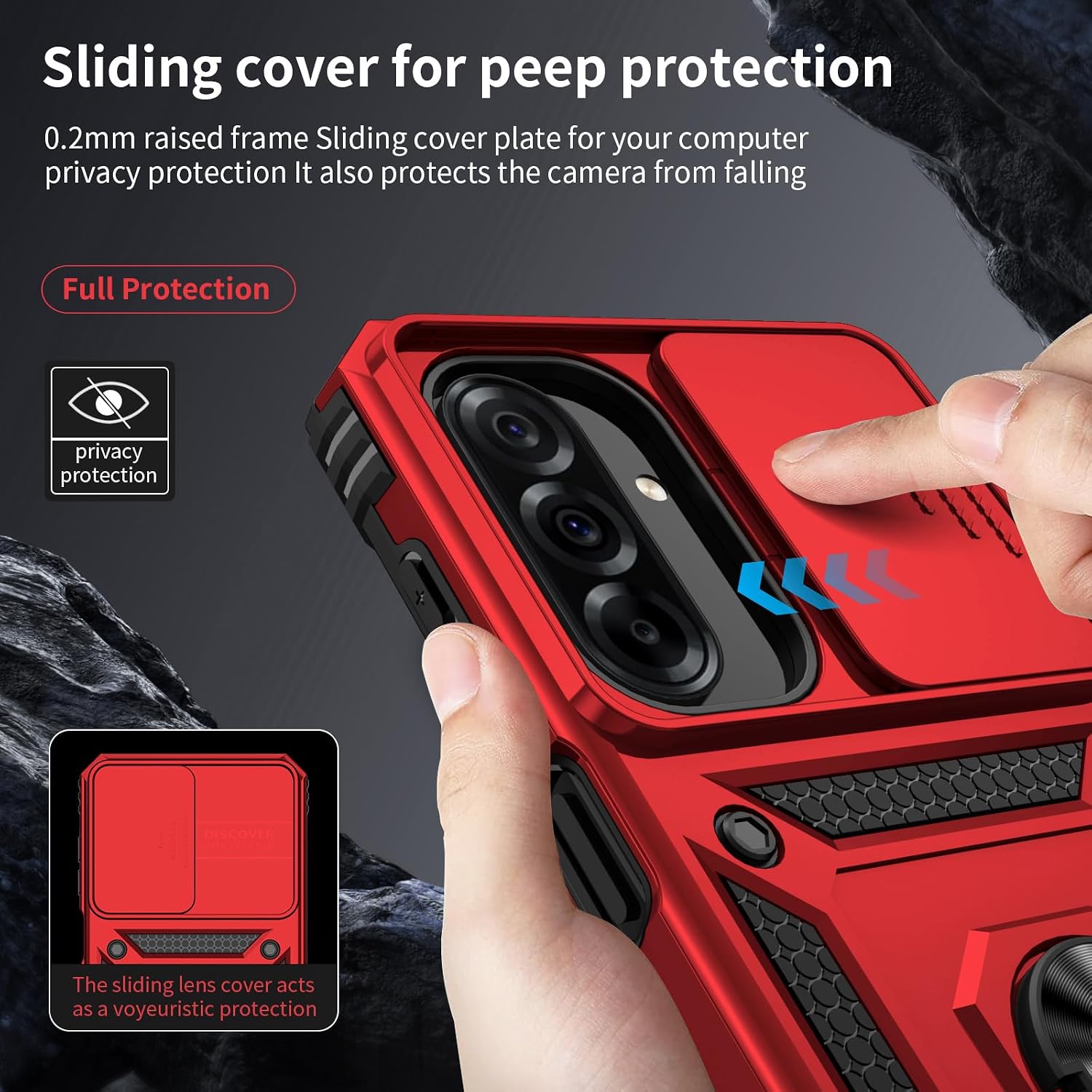 for Samsung Galaxy A26 5G Case with Camera Lens Cover, 10 FT Military Grade Drop Protection, Magnetic Ring Holder Kickstand Protective Phone Case, Red