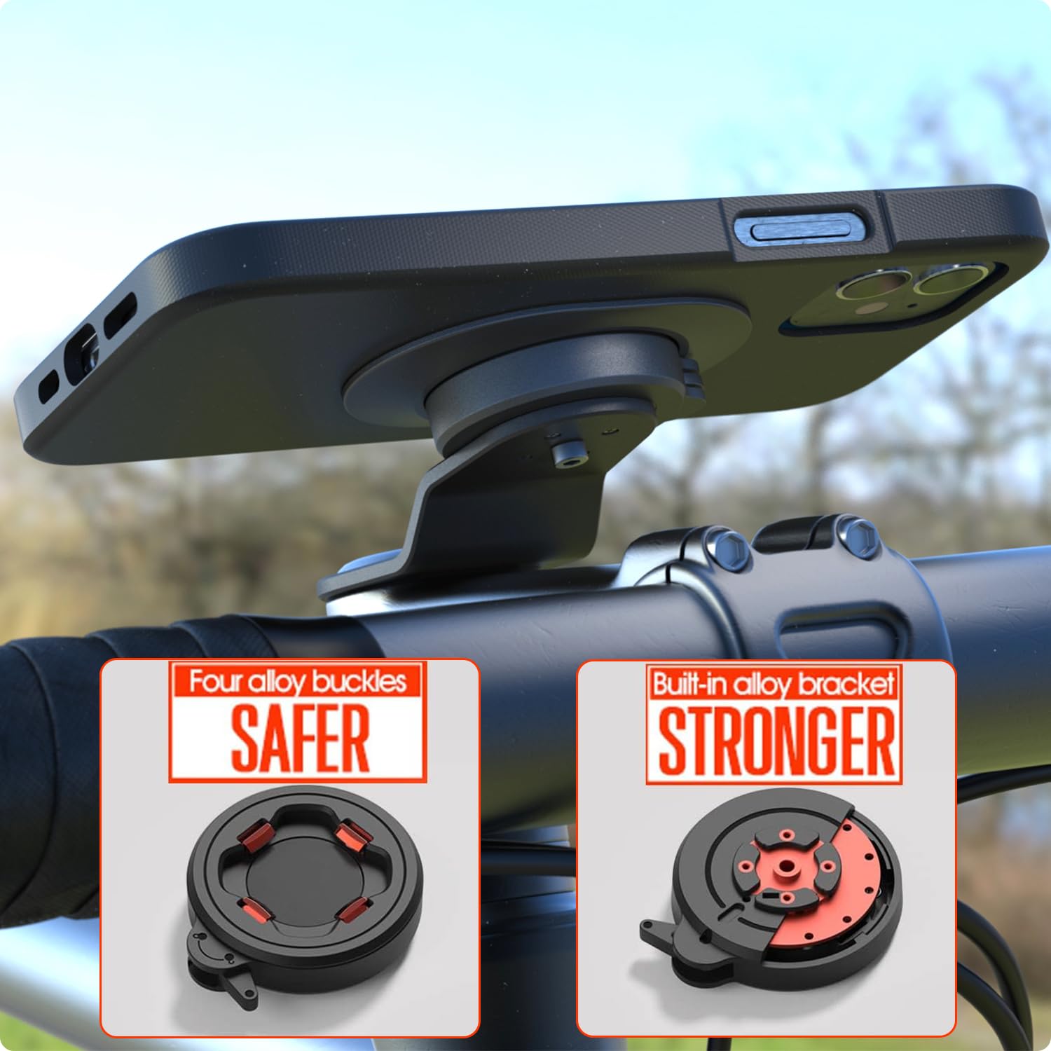 Soporte Movil Bicicleta Montaña, Sincetop Soporte Movil Bici con Adaptador y Ultra Bloqueo, Mejorado Aluminio Porta Movil Bicicleta Universal para iPhone 14 13 Pro MAX Plus Samsung y Otros Telefono