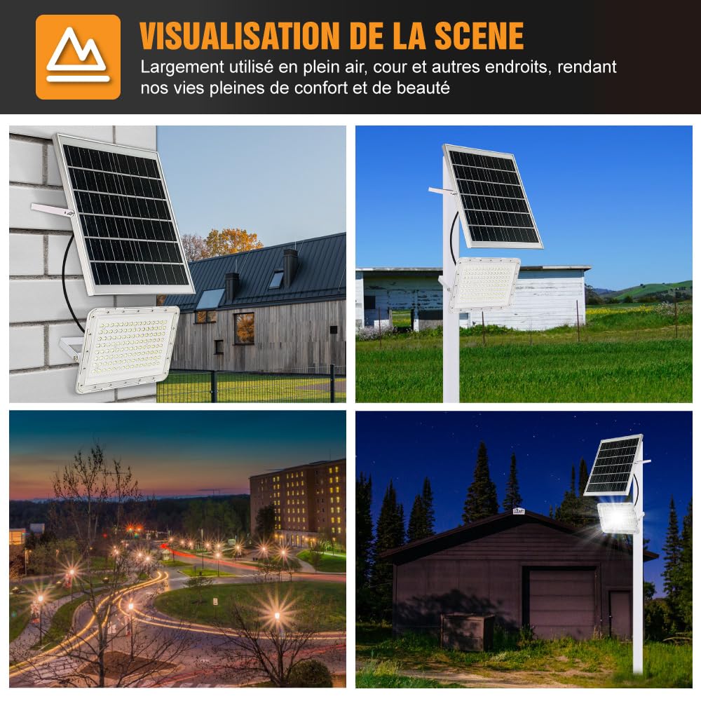 300 W LED Solar Flood Lights,18000 Lumens Street Flood Light Outdoor IP67 Waterproof with Remote Control Security Lighting for Yard, Garden, Gutter, Swimming Pool, Pathway, Basketball Court, Arena