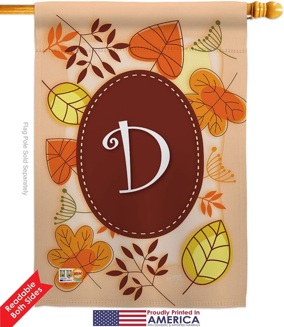 Breeze Decor H130030 Autumn D Initial Fall Harvest & Autumn Decorative Vertical House Flag, 28" x 40", Thick Fabric
