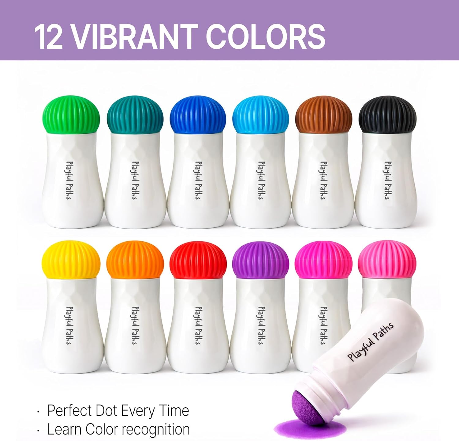 Playful Paths Dot Markers Activity Kit for Toddlers and Kids, 12 washable colors, Dot Paint Set With Free Activity Book, dot paint markers, washable markers for toddler, washable dot paints for kids