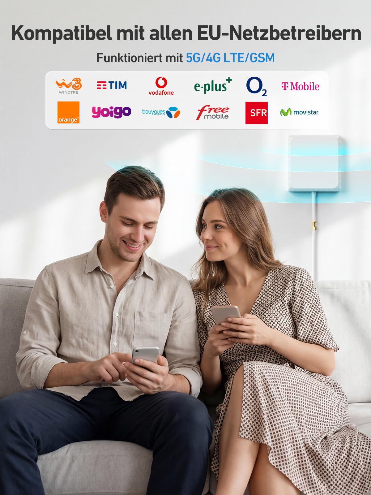 Mobilfunk Signalverstärker für Band 3 und 7, Empfangsverstärker Handy für Haus und Büro, 4G LTE 3G GSM Repeater mit Touch-LCD, Handynetz Verstärker für Alle Deutschen Netzbetreibers