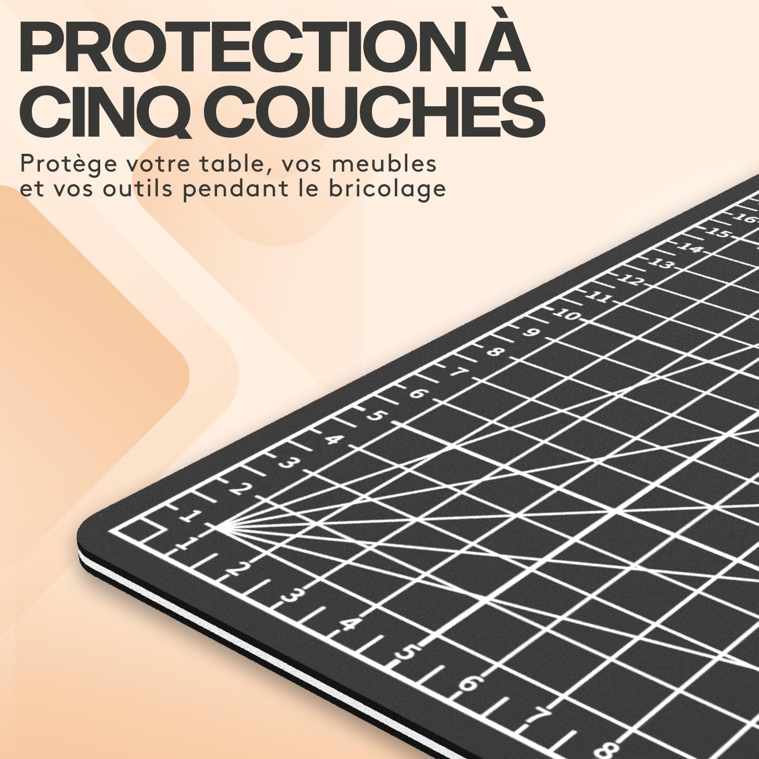ACROPAQ Cutting Mat A2 - Self-Healing, 5 Layers of protectoin for Your Furniture, with grids and Angle Markings on Both Sides, Black - Craft Mat, Cutting Mat and Painting Mat