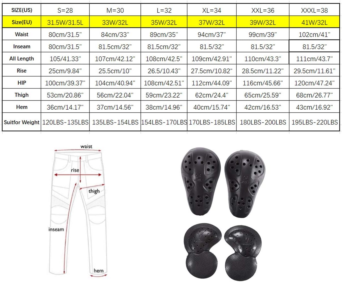 Winter Plus Velvet Men Motorcycle Riding Jeans Motocross Racing Pants CE Armored (L=32=Waist 35", Black) : Automotive
