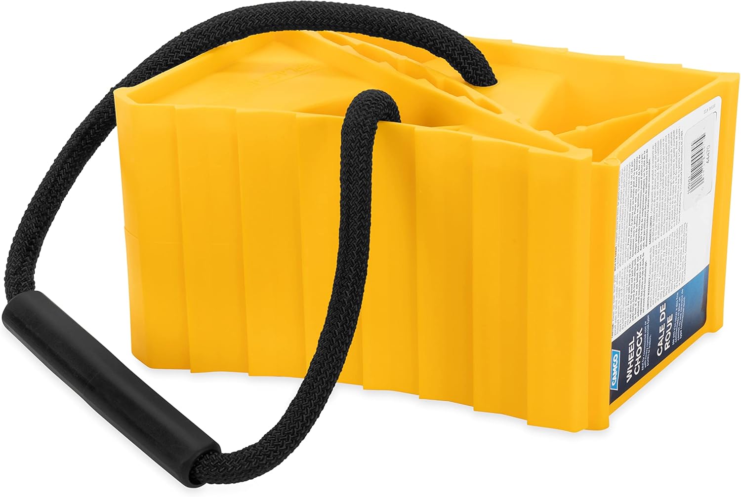 Camco Dual Standard RV Wheel Chock w/Rope - Heavy Duty Trailer Wheel Chock Constructed of Durable Plastic w/UV inhibitors - Features Rope Handle for Easy Removal - Use w/Tires Up to 26-in – 44470