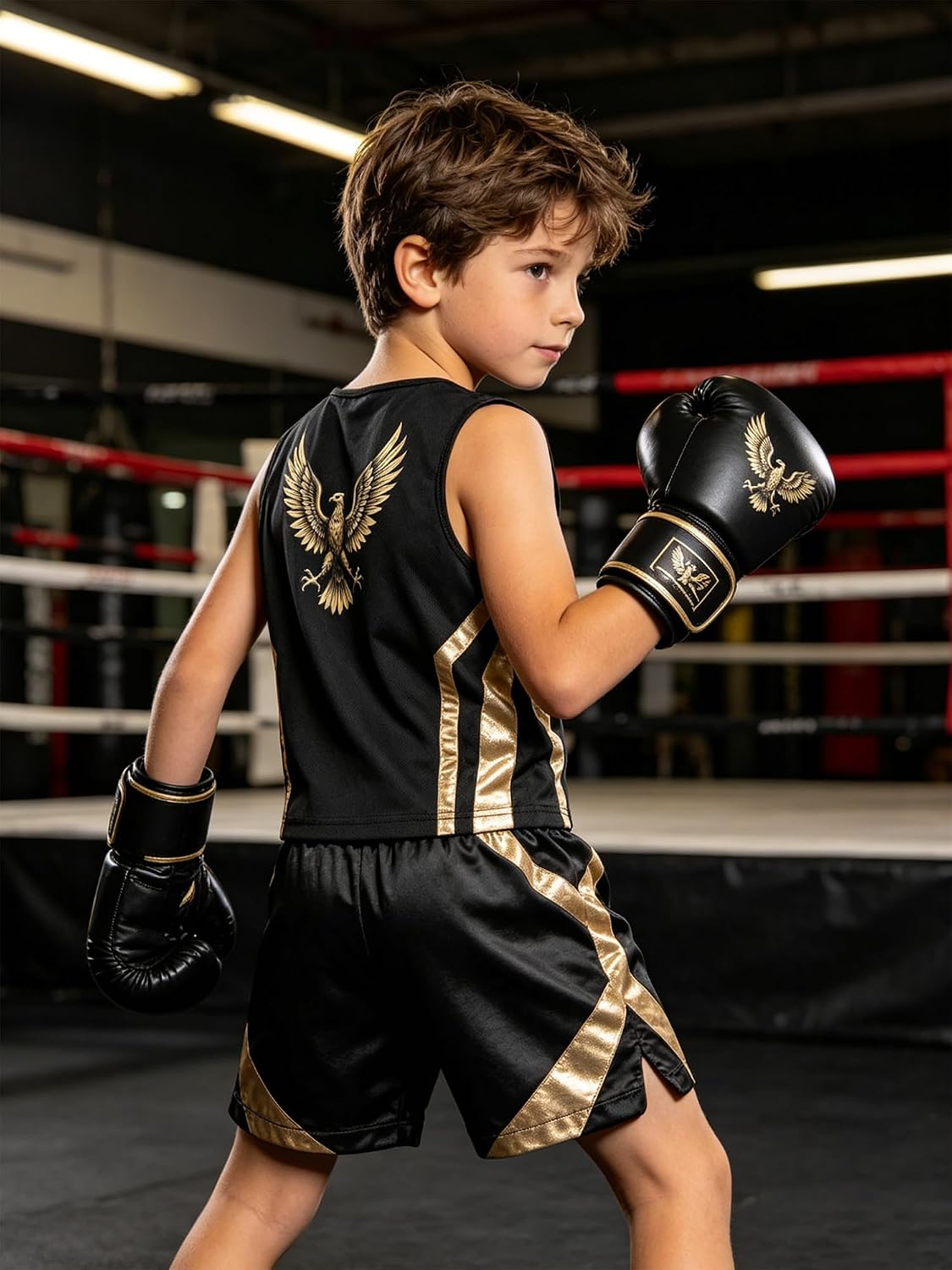 Kids Boxing Set Mma Tank Top and Short Boxer Outfit Lightweight Fight Wear Quick Dry Training Suit Black 6 Years