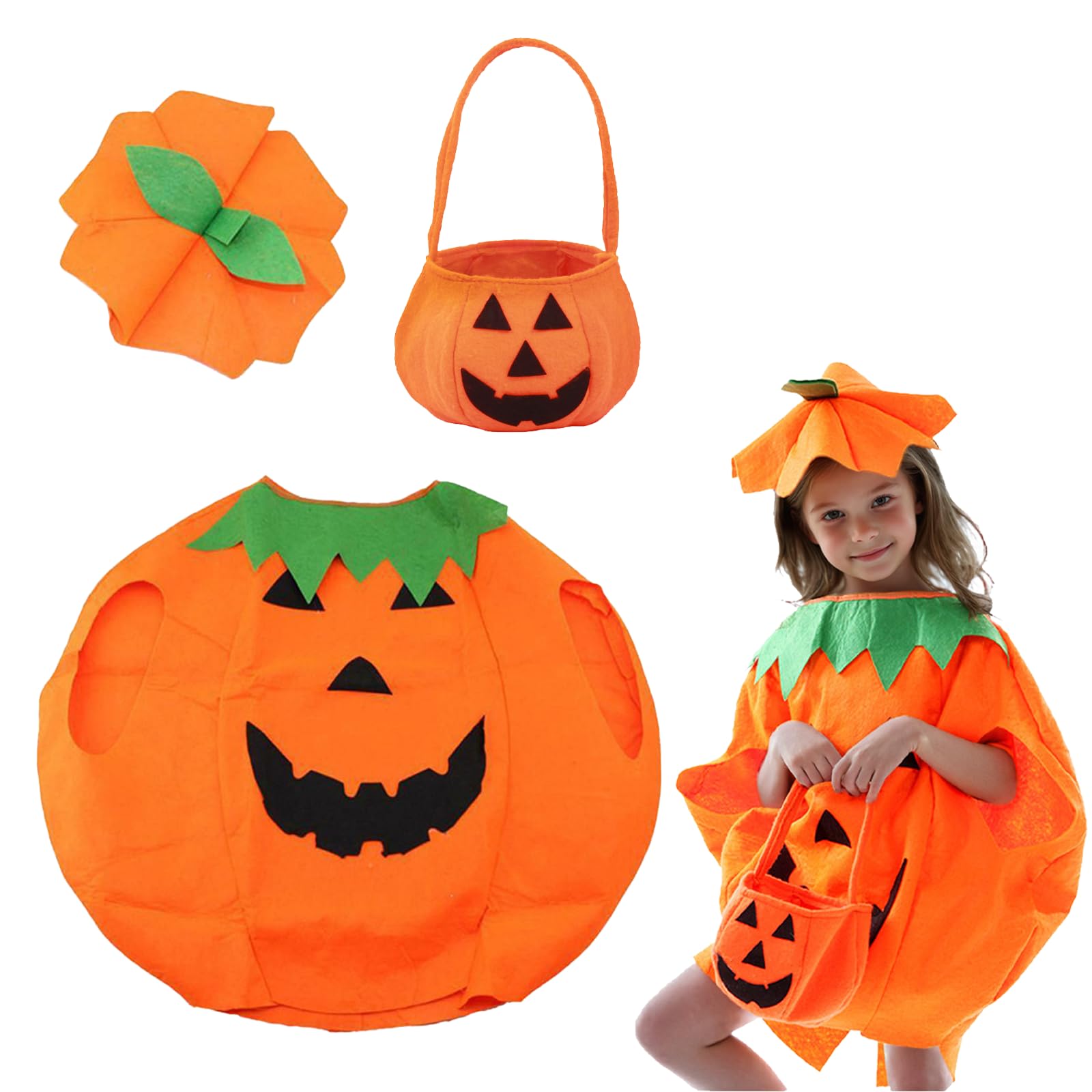 AYNKH Unisex Fancy Dress Pumpkin Outfit Clothes, Pumpkin Outfit with Candy Bag Hat