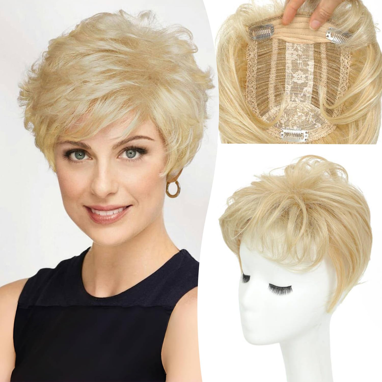 UDU Hair Topper Short Pixie Cut Toppers for Women with Thinning Hair Synthetic Wiglet Toppers Instant Volume & Fullness, Natural-Looking & Lightweight, Boosting Confidence