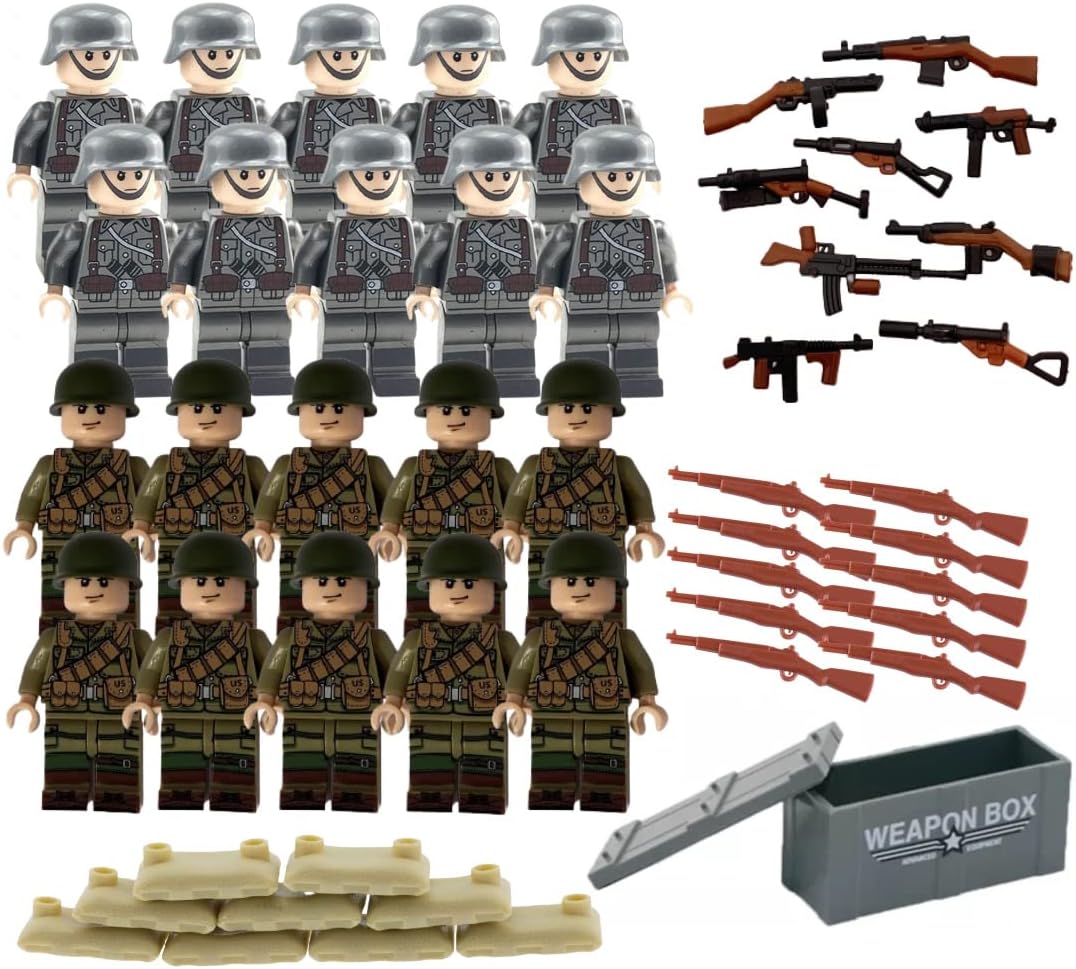 WW2 Toy Soldier Figures American vs German Army Battle Playset (52 pcs) WWII Building Block