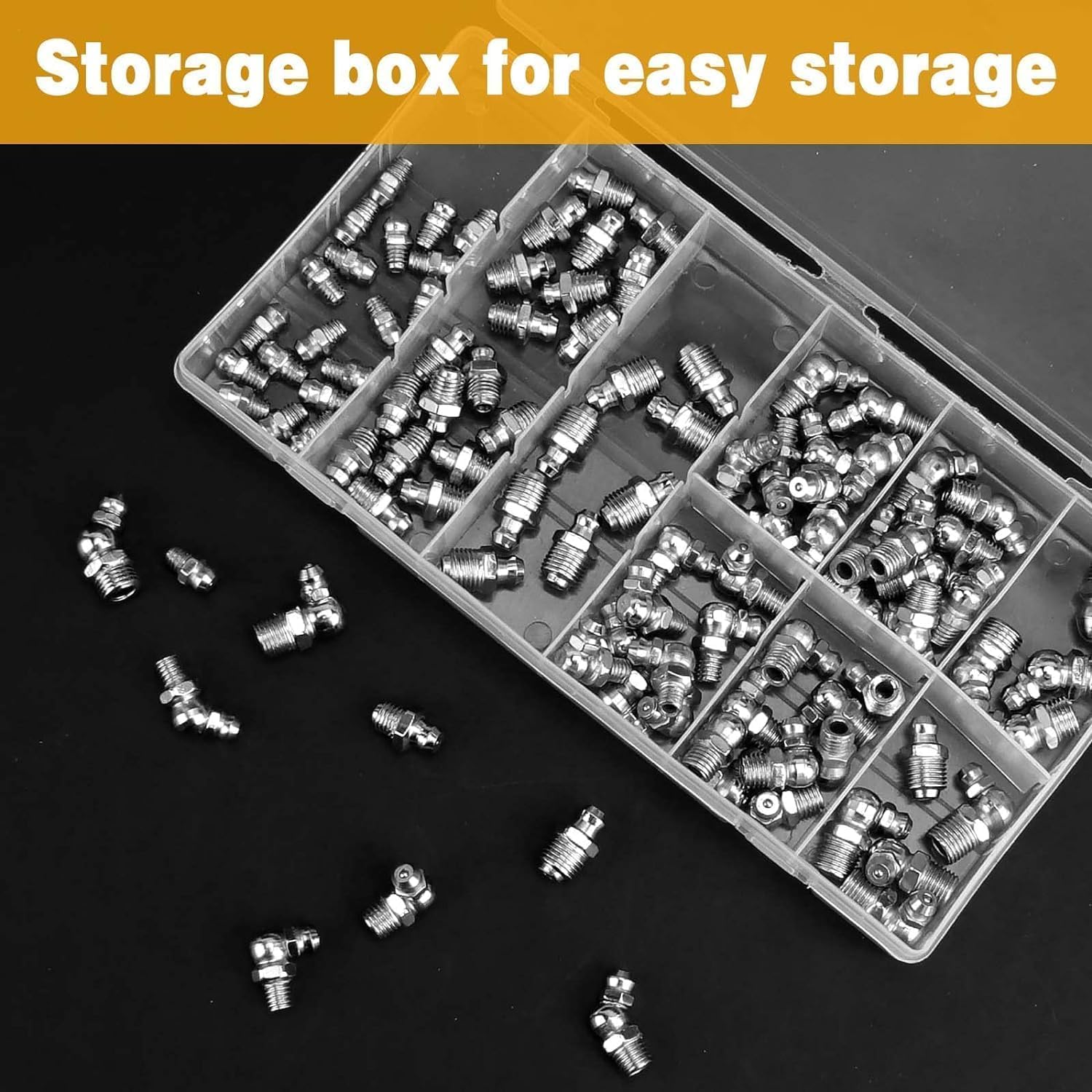 Dadabig 100 Pièces Graisseurs M6 M8 M10 Assortiment Droit Et Coudé 45° 90° - Fer Nickelé