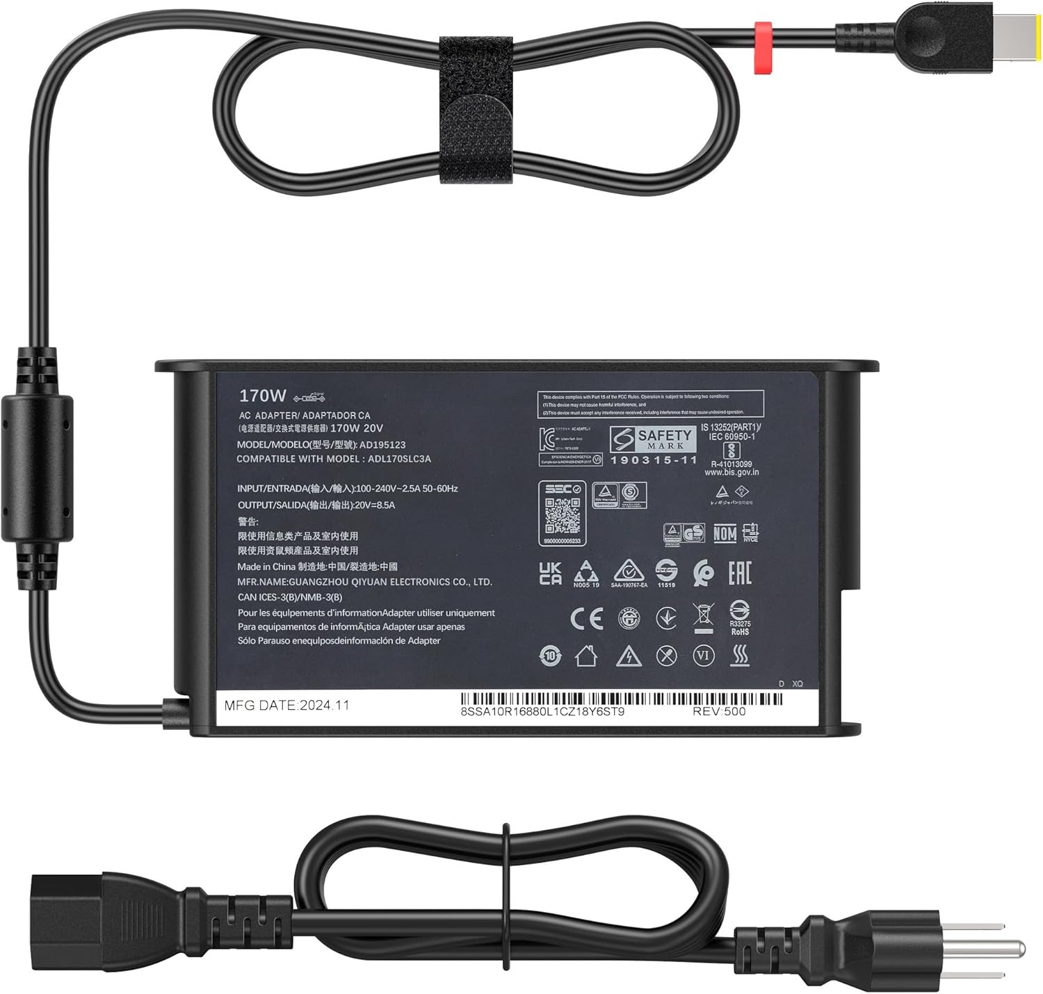 Slim 170W Laptop Charger Compatible with Legion Slim 5 14/16LOQ 15 16,ThinkPad P1 X1 Extreme P15v P50 P51 P52 P53, Legion Y540 Y530 Y7000, IdeaPad Gaming 3, ADL170NLC3A ADL170NDC3A 20V 8.5A AC Adapter