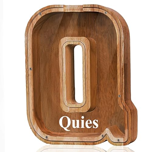 Vista 37 de Customized Name Large Wooden Piggy Bank for Boys Girls Alphabets Letter A-Z Coins Bills Money Change Bank Box Initial on Clear Cover