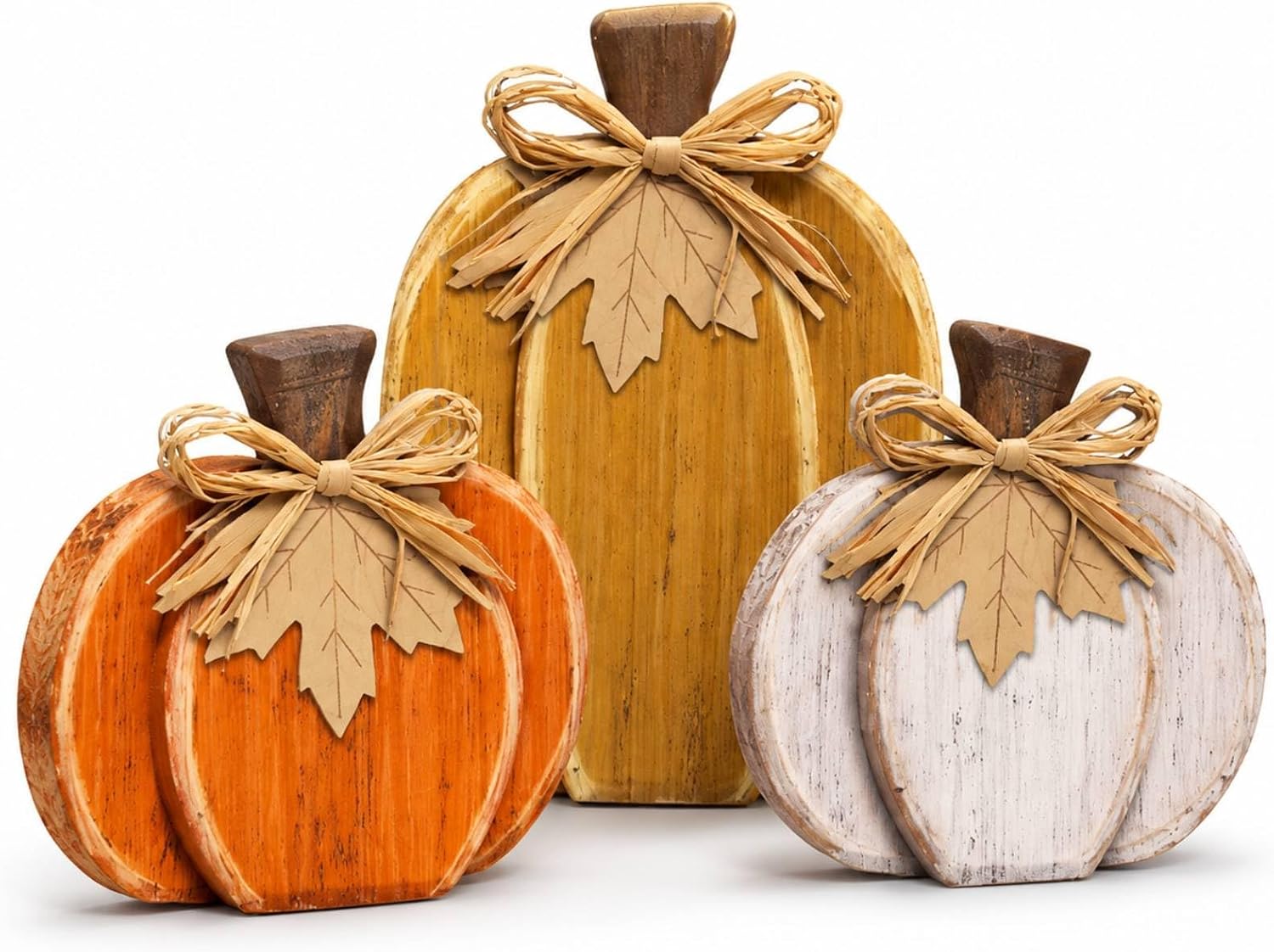 Cinnvoice 3 Pcs Fall Pumpkin Decor Fall Wooden Signs 3D Pumpkin Tabletop Signs Farmhouse Thanksgiving Tiered Tray Decorations for Home Harvest(Rustic,Yellow Orange,7.3" 9")
