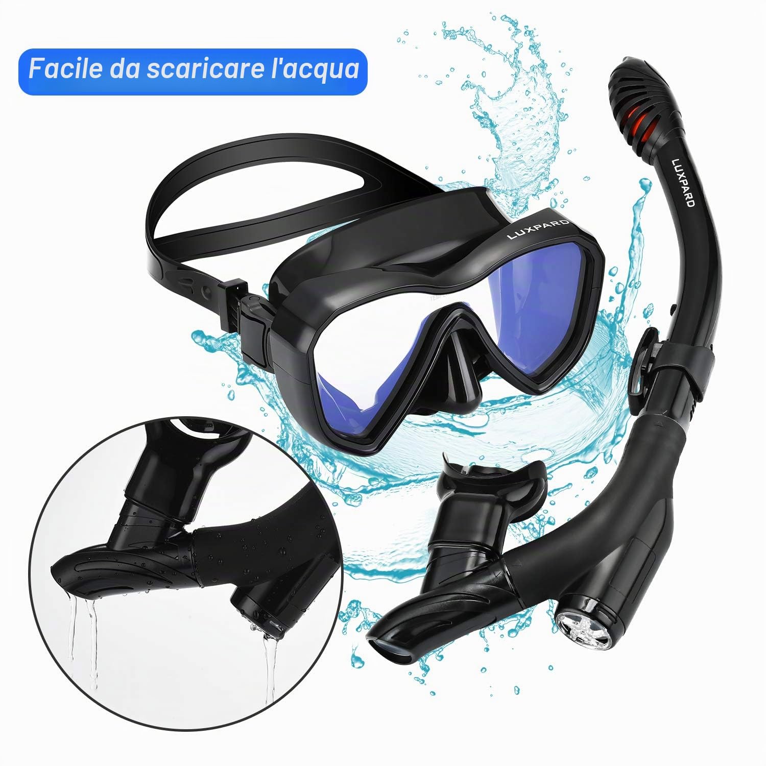 Snorkel Set, Anti-Fog Panoramic View Snorkel Mask and Anti-Leak Dry Snorkel Tube, Snorkeling Gear for Adult and Youth, Snorkel Kit Bag Included