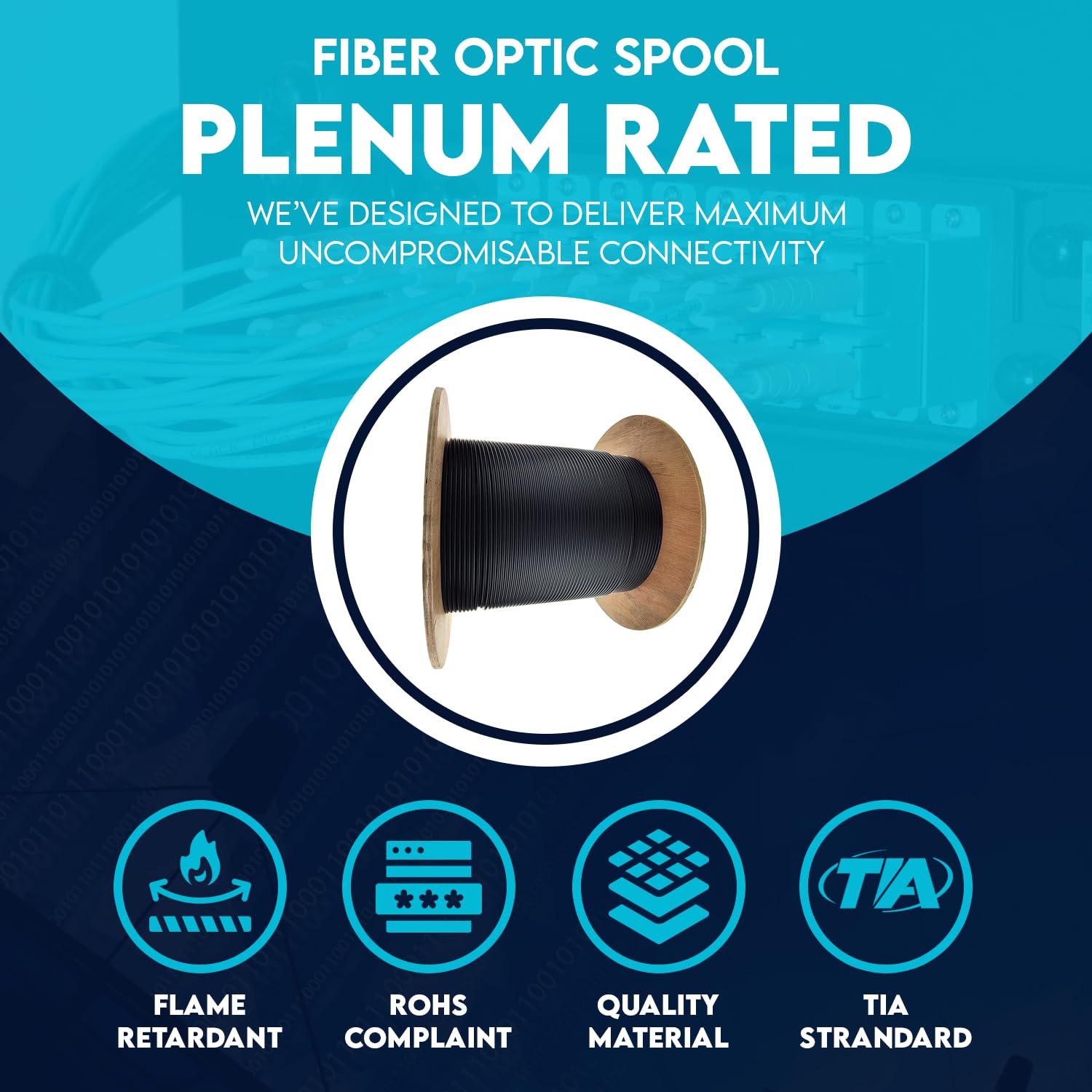 Plenum 6 Strand Indoor/Outdoor Distribution Fiber Optic Cable Tight Buffered, OS2 9/125 Singlemode, G652.D, Black, Spool, 1000 Feet
