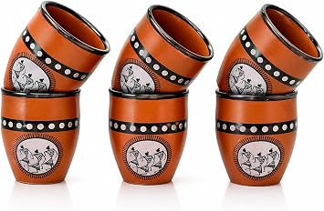 فنجان قهوة من نوع Kulhar Kulhad Chai Tea Coffee Cup Cantaritos مجموعة من 6 أطباق مصقولة من الفخار اللامع Clay Terracotta Artisanal Studio Pottery Mud Brown Food Safe Natural Rustic صديقة للبيئة