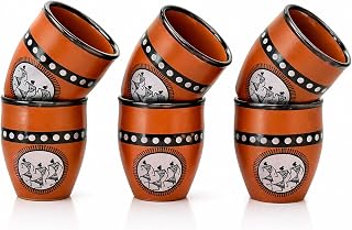 Handmade Terracotta Kulhad Kulhar Chai Tea & Coffee Cup Set of 6, Food Safe | 150 ml each, ideal for hot & cold drinks - glazed, non-toxic, rustic & eco friendly mugs & cantaritos, good heat retention
