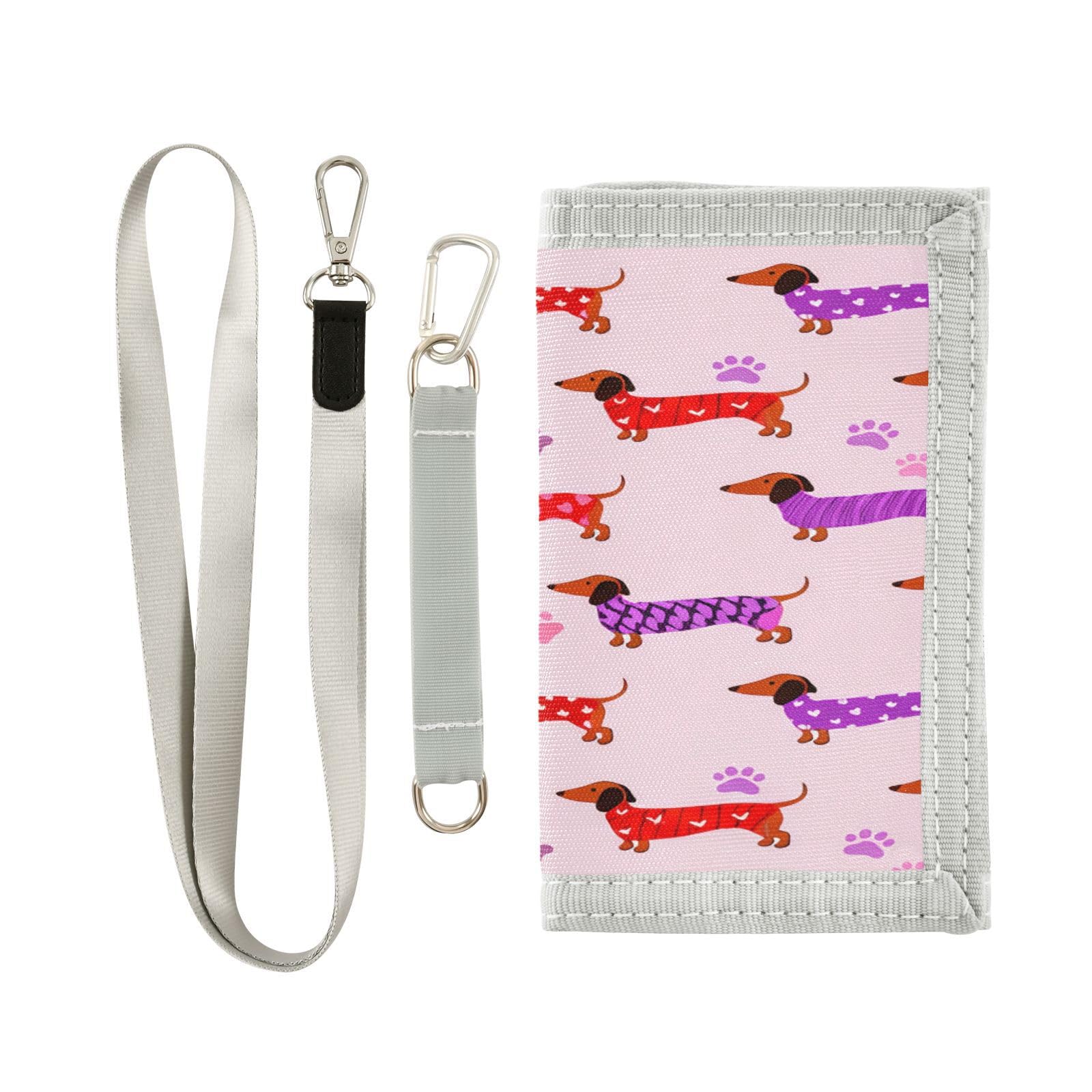 BOESI Doodle Colorful Dachshund Velcro Wallet, Canvas Wallet, Tri-fold Wallet, Unisex