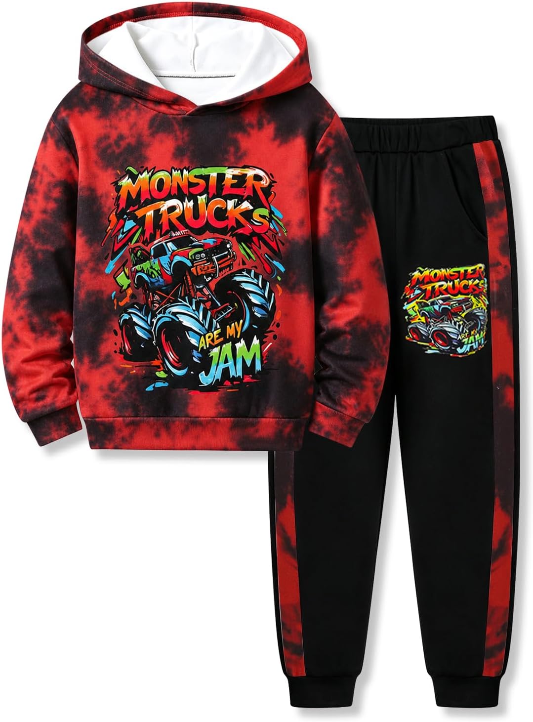Boys Clothes 2 Piece Outfit 3D Car Tie-Dye Hoodie Sweatshirt & Pants Fall Winter Clothing Set Size 6-10Y