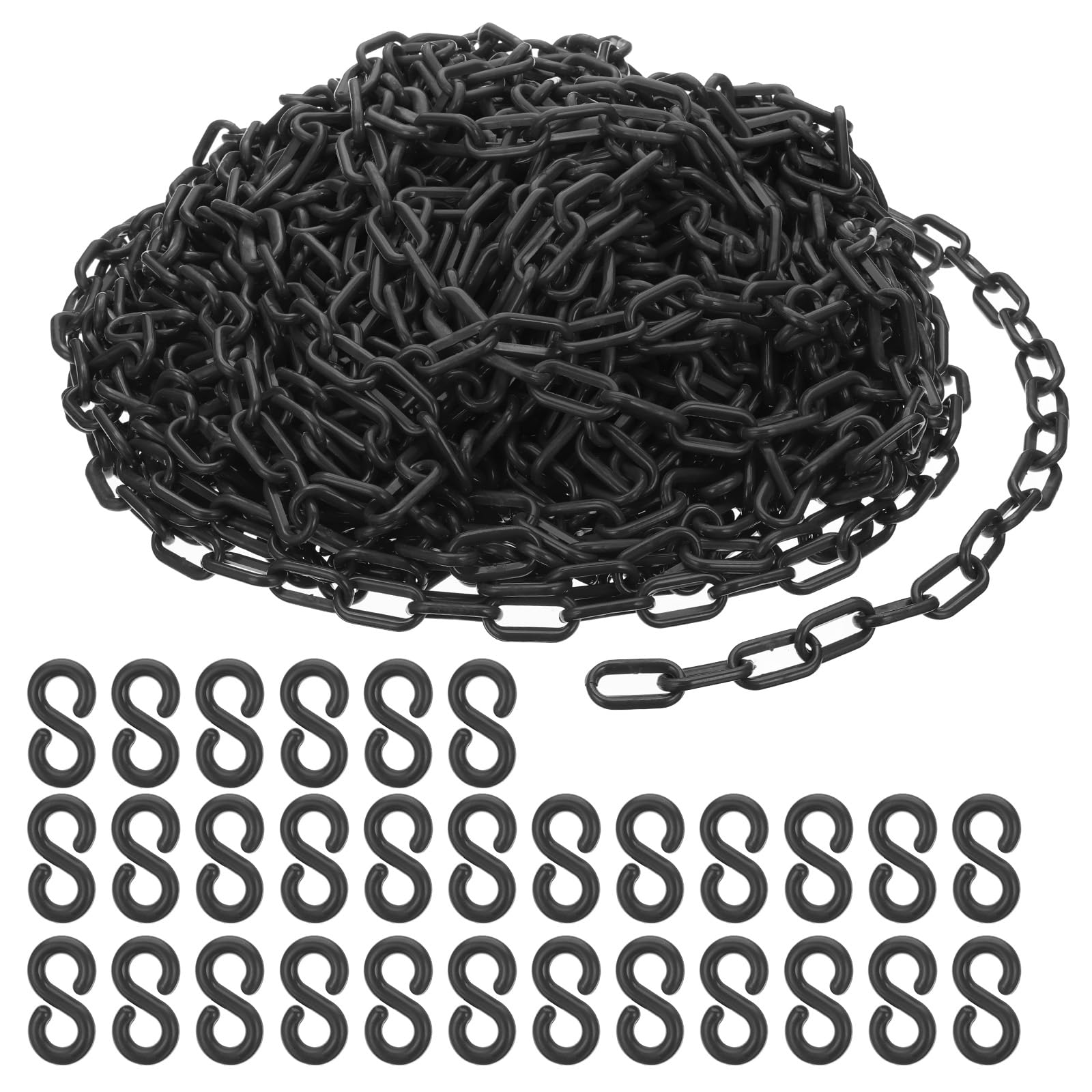 PATIKIL Maillons chaîne plastique, 140 pieds chaînes sécurité, Chaînes plastique noires Grandes chaînes plastique longues pour barrières, contrôle foule, fid'attente, portail, concerts