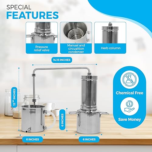 Miniatura 3 de LETIME Destilador de aceite esencial de 3L, kit de destilación de vapor de acero inoxidable para hacer aceite esencial e hidrosol, máquina de agua