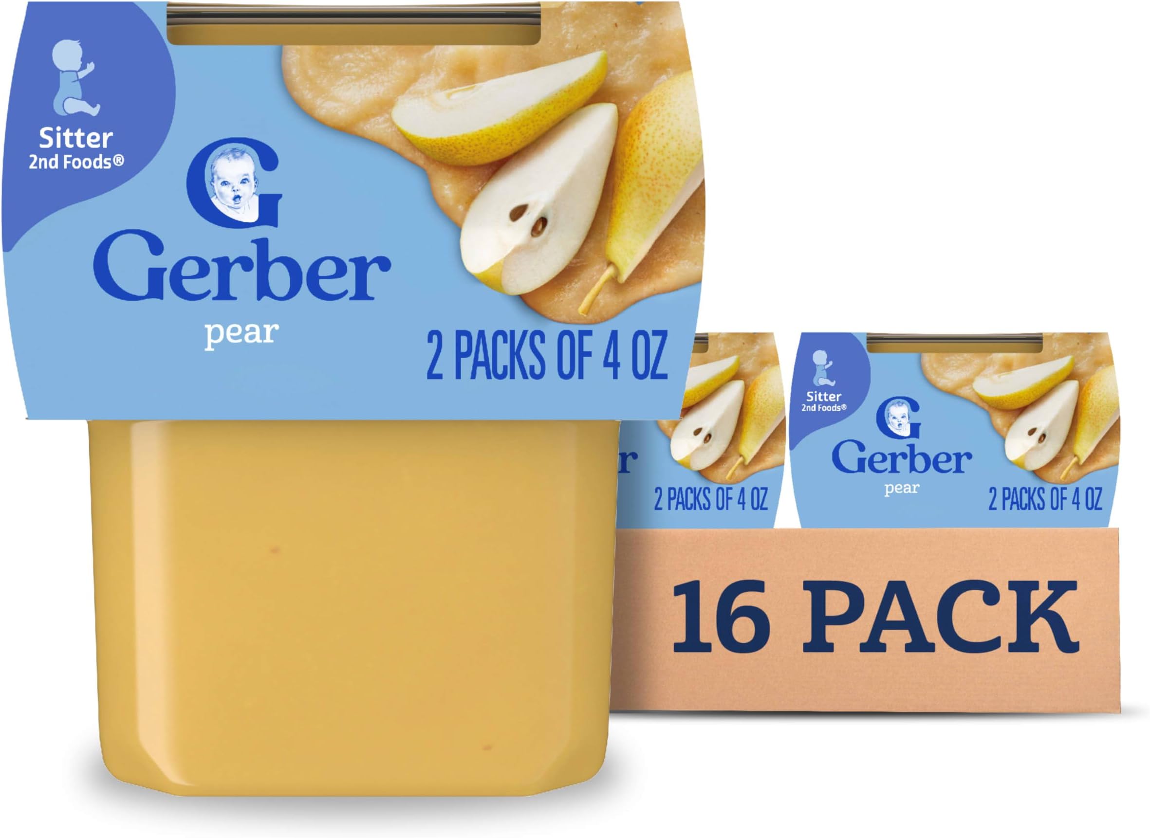 Gerber Stage 2 Baby Food, Pear Puree Tub, No Artificial Colors or Flavors, Baby Puree, 16-Pack