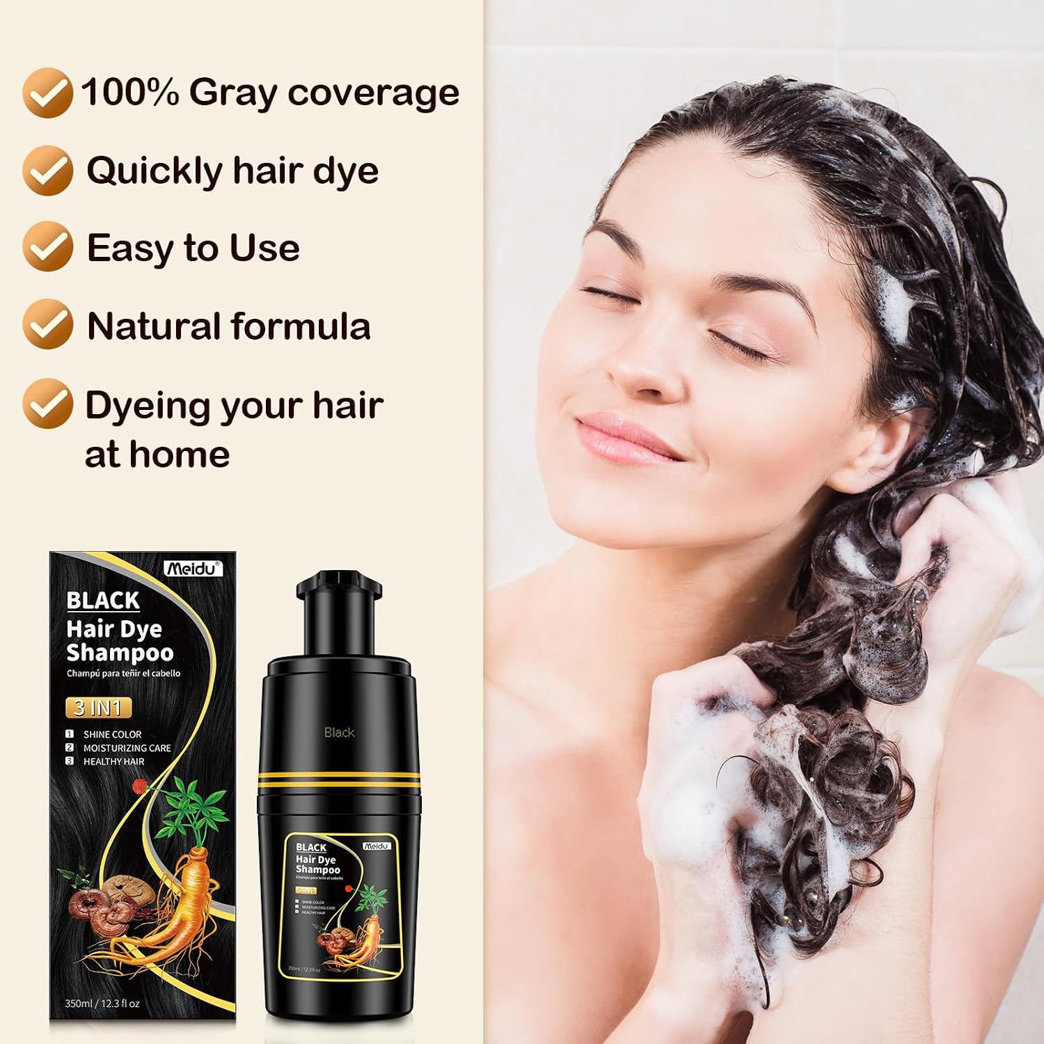IIIMEIDU Xampu Tintura 3 em 1 Preto 350ml – Cobre Cabelos Brancos em Minutos, Com Ervas Naturais, Sem Amônia, Cor Preta Duradoura, Cobre Grisalhos com Facilidade, Para Homens e Mulheres IIIMEIDU Xampu Tintura 3 em 1 Preto 350ml – Cobre Cabelos Brancos em Minutos, Com Ervas Naturais, Sem Amônia, Cor Preta Duradoura, Cobre Grisalhos com Facilidade, Para Homens e Mulheres