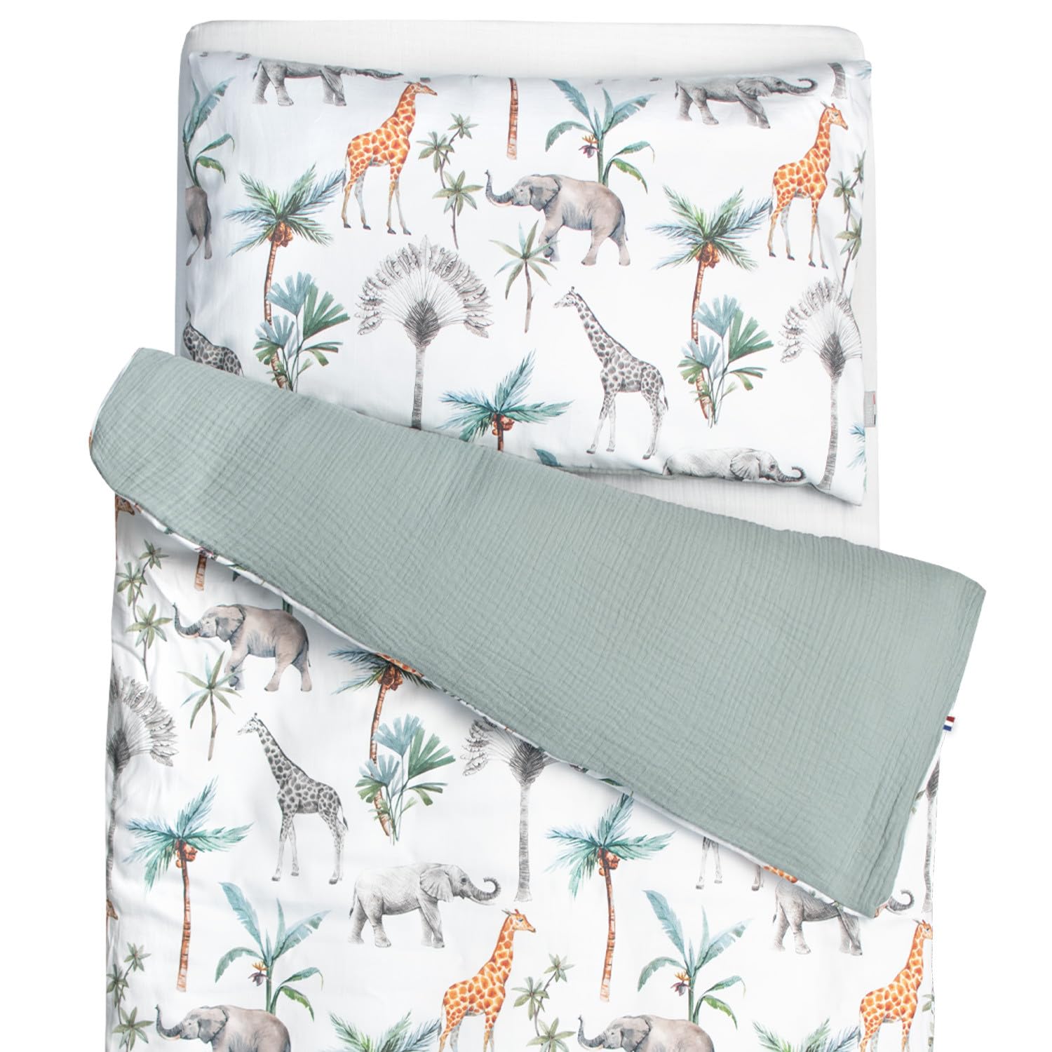 Parure de lit réversible Safari 100x140 pour lit enfant et bébé en coton doux