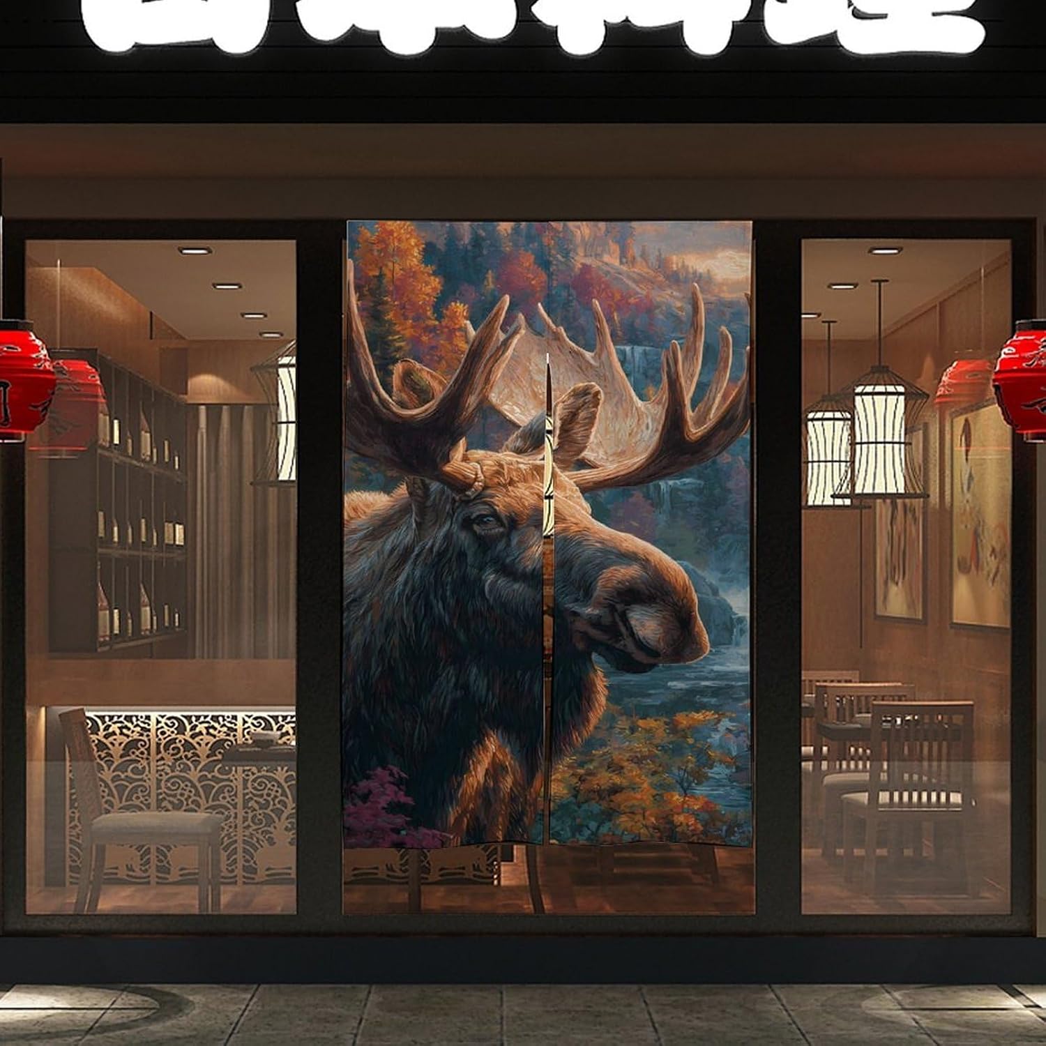Mooses Autumn Forests Waterfalls Doorway Curtain Insulated Room Divider Drapes