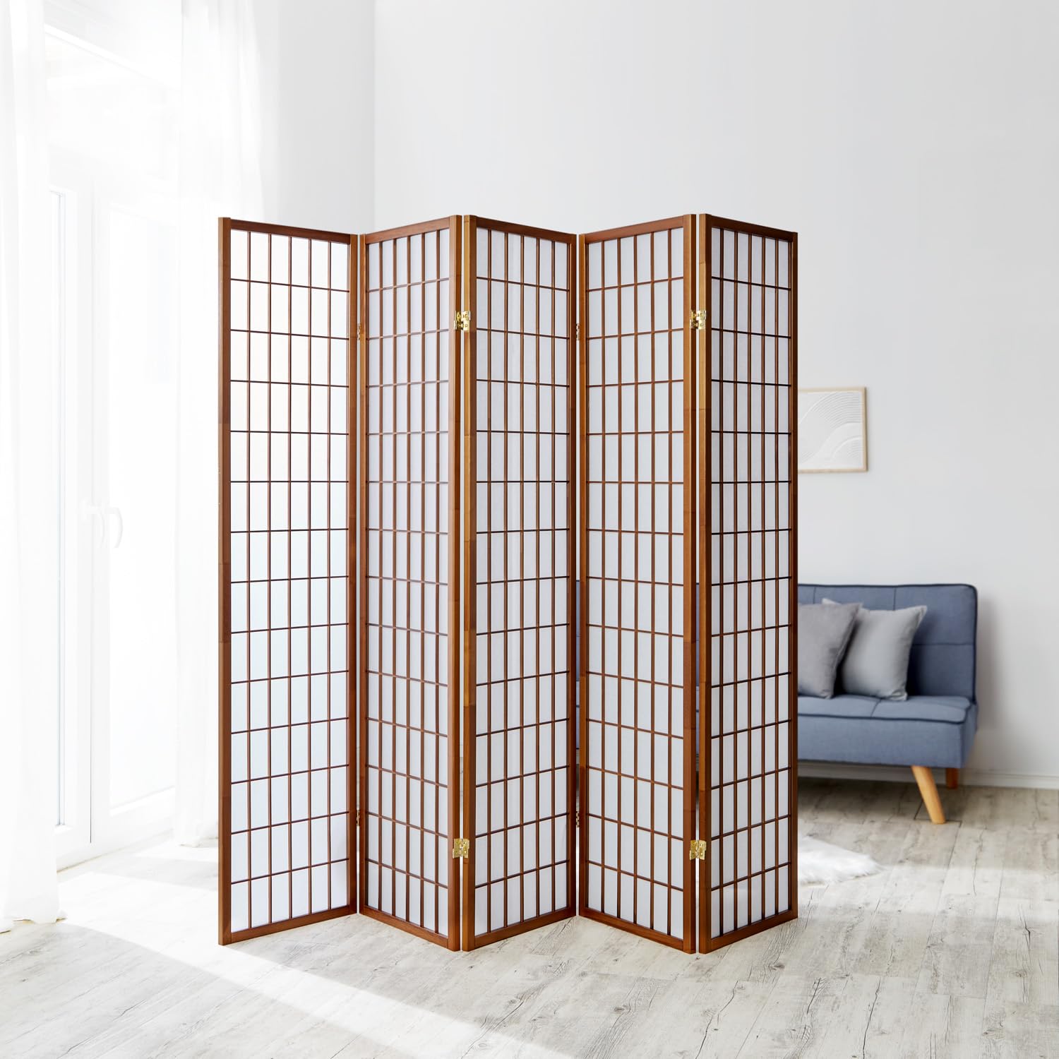 Homestyle4u 281 Kamerscherm, ruimteverdeler, binnen, 3-delig, hout, zwart, scheidingswand, rijstpapier, wit, hoogte 175 cm