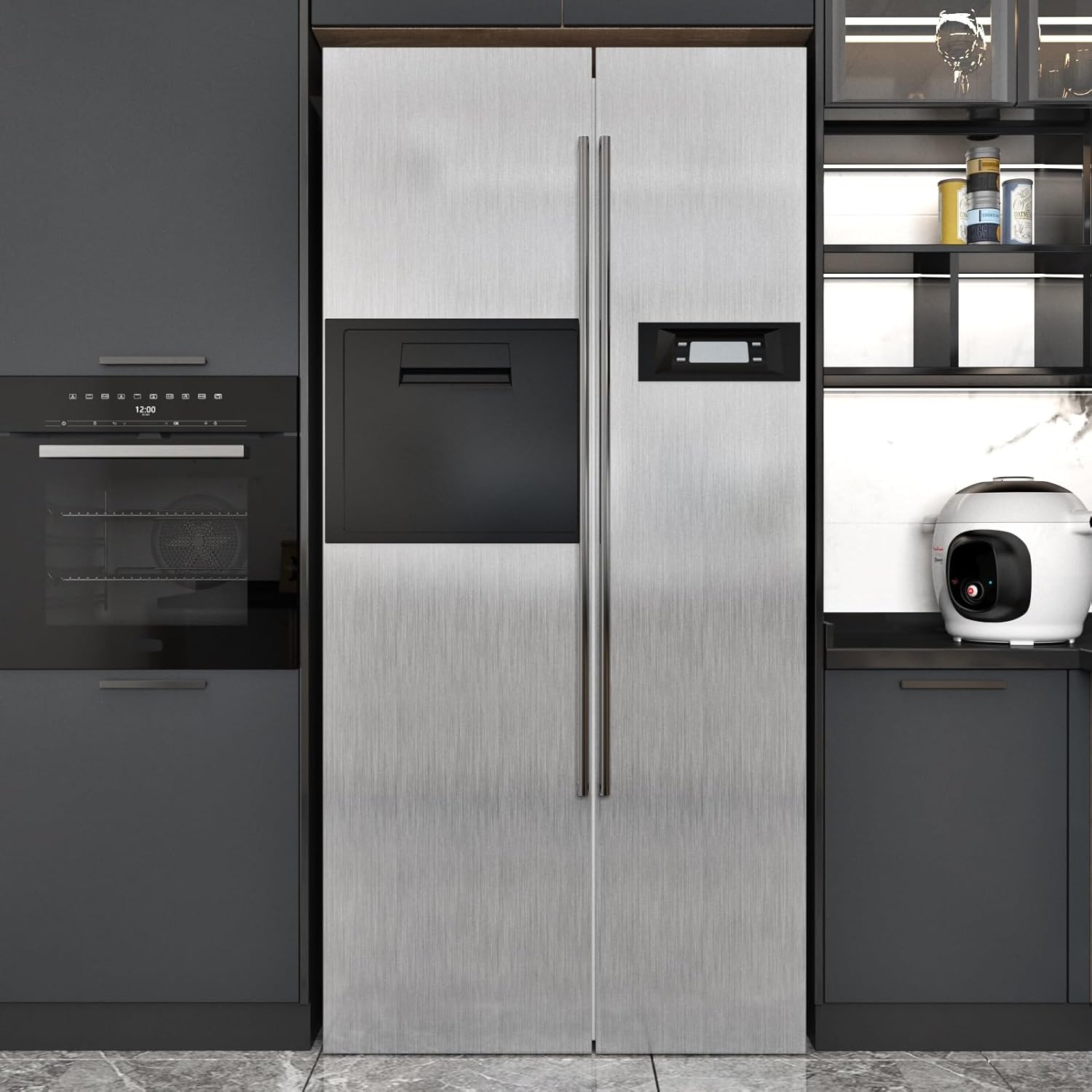 Silver Stainless Steel Contact Paper Waterproof Chrome Contact Paper Removable Metallic Silver Wallpaper Peel and Stick Thicken Metal Look Vinyl Wrap for Countertops Appliances 15.8" x 120"