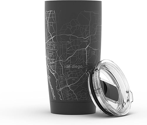 Vista 283 de Well Told Vaso de café aislado con diseño de mapa de Nueva York grabado, taza de acero inoxidable grabada (20 onzas, negro) con aislamiento de mapa