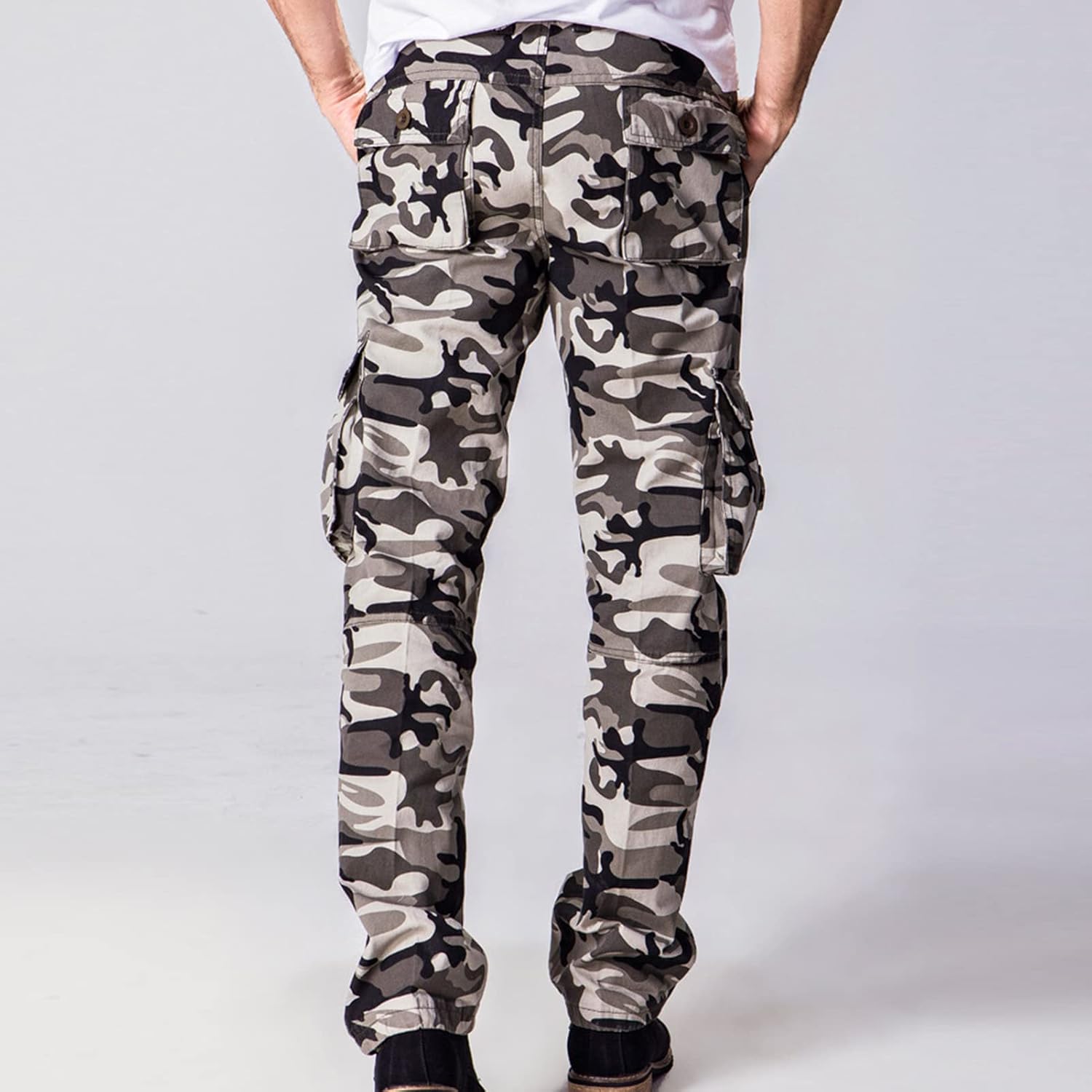 JEsilunmaMY Men's Camouflage Cargo Pants Multi-Pocket Casual Baggy Military Army Trousers Outdoor Hiking Camo Cotton Pants