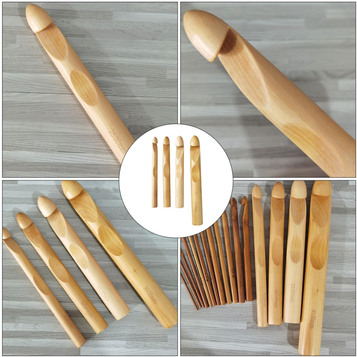 4 Pcs Wooden Crochet Hooks for Beginners with Marked Handles and Grip