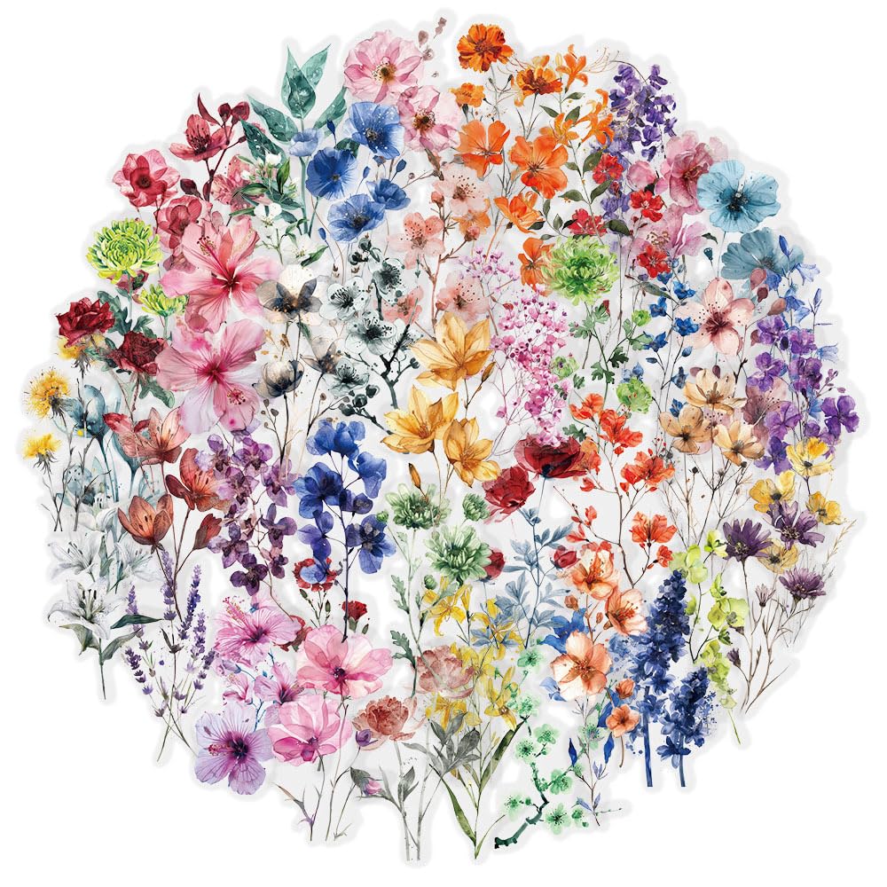 FooYee 100 Pcs Flower Stickers, Self-Adhesive Elegant Floral Stickers for Scrapbook, Journaling, Card Making, Craft Projects and DIY Decorations