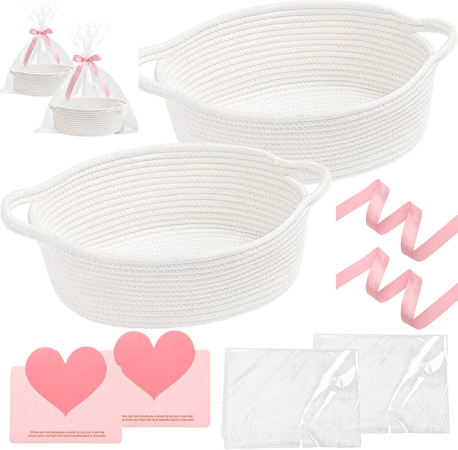 Honest review of 2 Pack Gift Basket Empty,Small Cute Woven Rope Basket for Kids Toys - Includes Gift Bag & Ribbon(2 Pack White Basket)