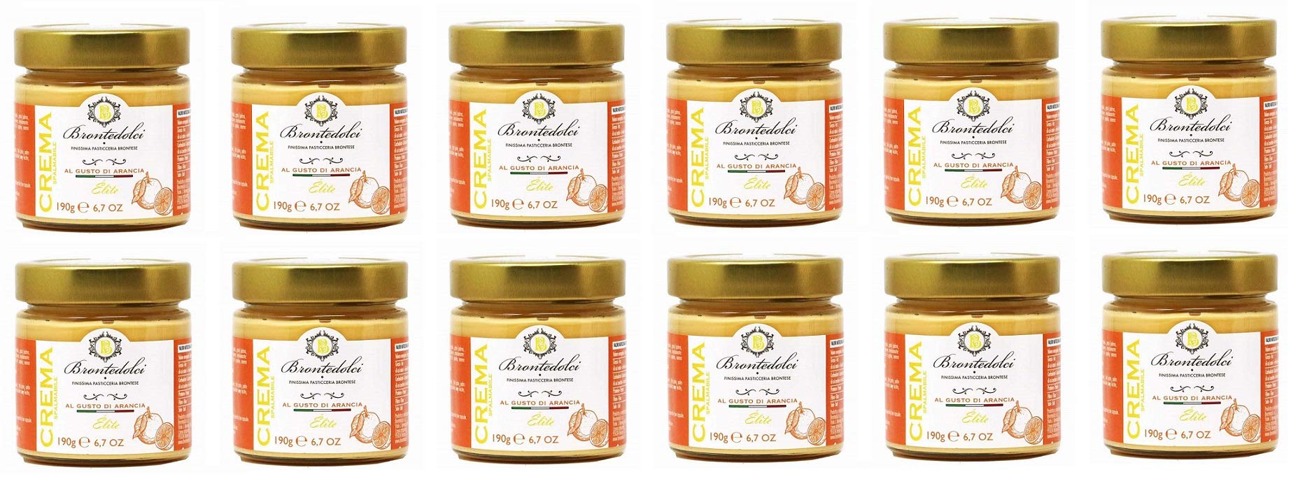 12x Brontedolci Crema Spalmabile al gusto di Arancia Streichcreme mit Orangengeschmack 190g in Glas Sizilianische Orangen