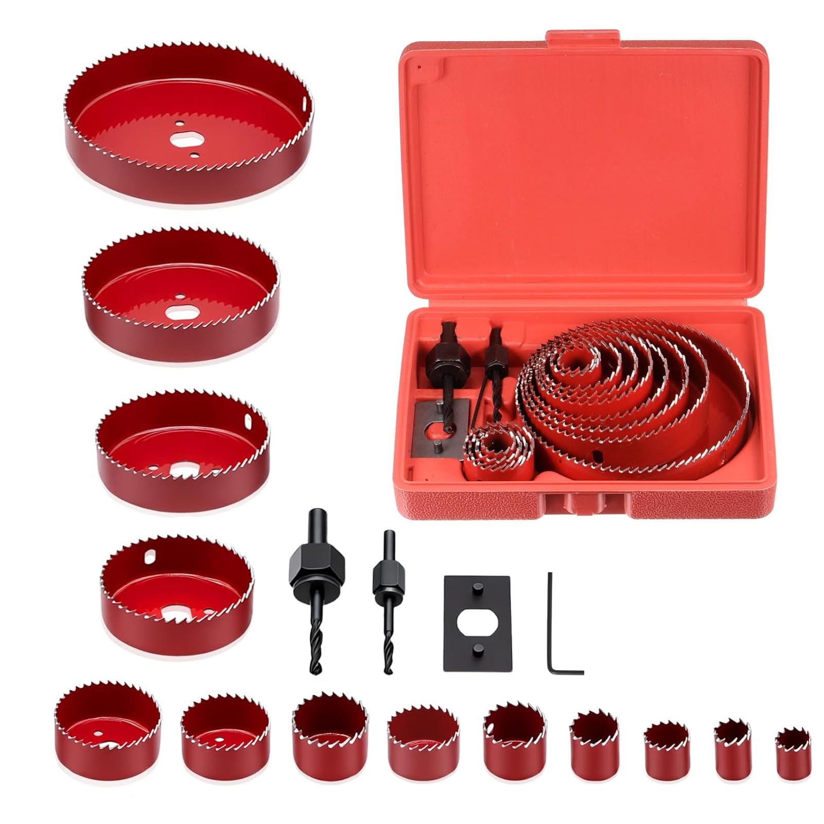 Hole Saw Set, 17Pcs Hole Saw Drill Bit Carbon Steel Hole Saw Cutter Tools Set 19-127 Mm Fast Cutting for Wood, Pvc & Plastic Drilling, Plasterboard and Building Plates