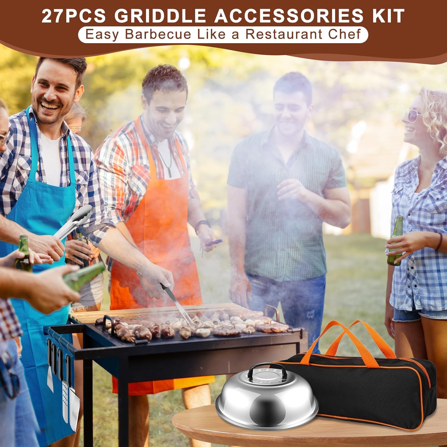 Blackstone Griddle Accessories Kit, 27Pcs Grilling Accessories Set for Blackstone and Camp Chef, Flat Top Grill Accessories Set with Spatulas, Scraper, Grill Press, Basting Cover for BBQ