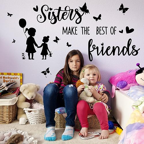 Miniatura 3 de SUPERDANT Calcomanías de pared en blanco y negro: Hermanas, Amigos, calcomanías de pared con decoración de mariposa para guardería, dormitorio de