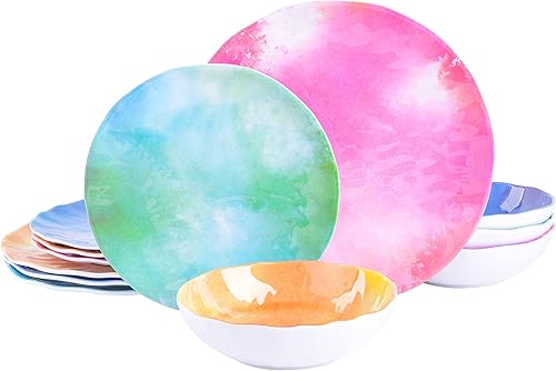 Spice by Tia Mowry Cinnamon Twist - Juego de vajilla de melamina de 12 piezas, los colores pueden variar