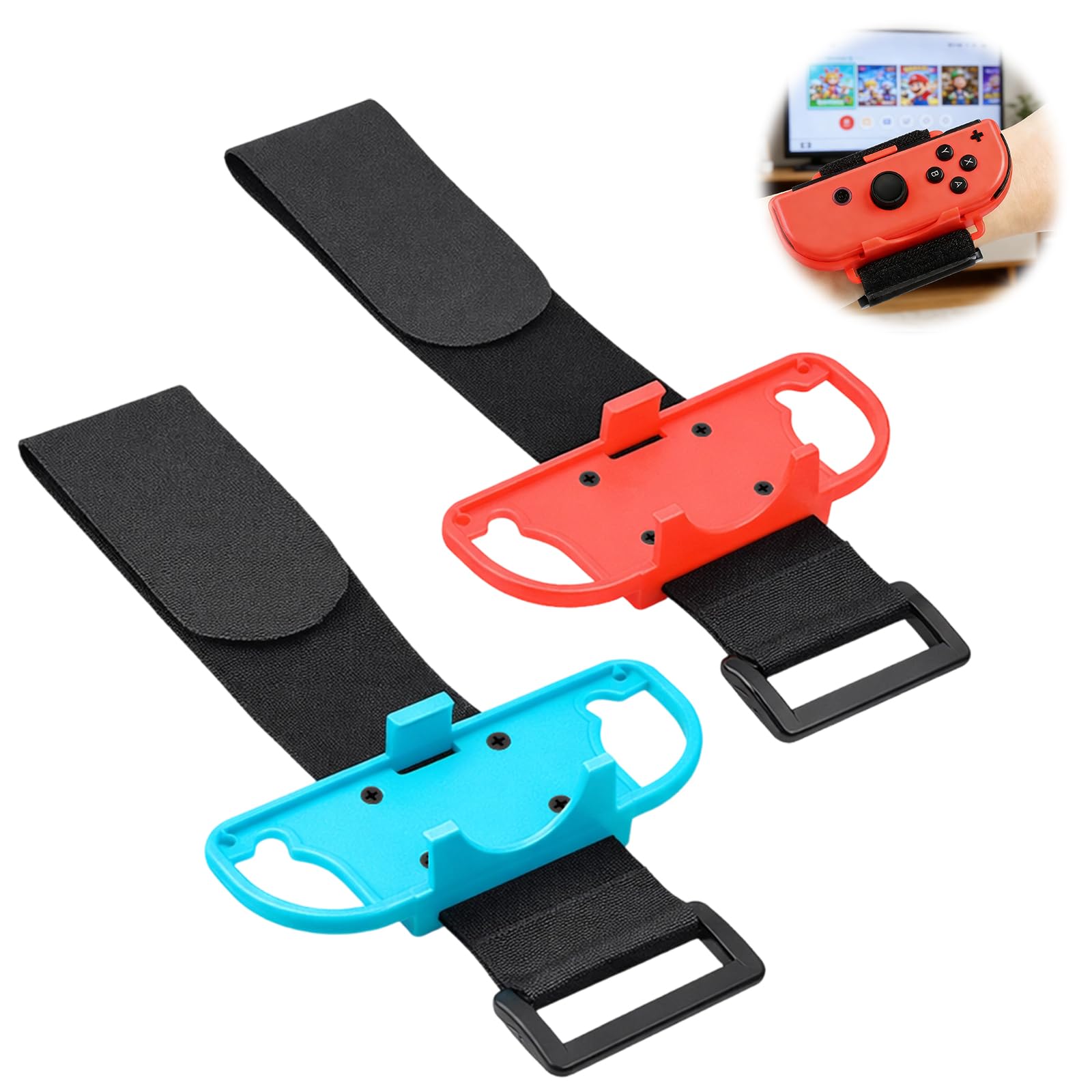 VBK 2 Pack Bracelets pour Dance, Sangle de Poignet Réglable Compatible avec Just Dance 2025 2024 2023 2022 2021 et Zumba, Bandes Brassard Élastique Réglable Adapté Adultes et Enfants, Rouge et Bleu