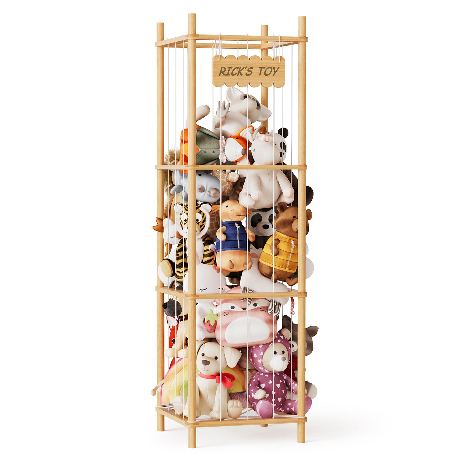SpaceAid Stofftier Aufbewahrung Holz, Kuscheltier Zoo Organizer, Großer Plüschtier Aufbewahrung Käfig für Kinderzimmer, Spielzeug Aufbewahrungshalter, 40 cm Breit, Natur