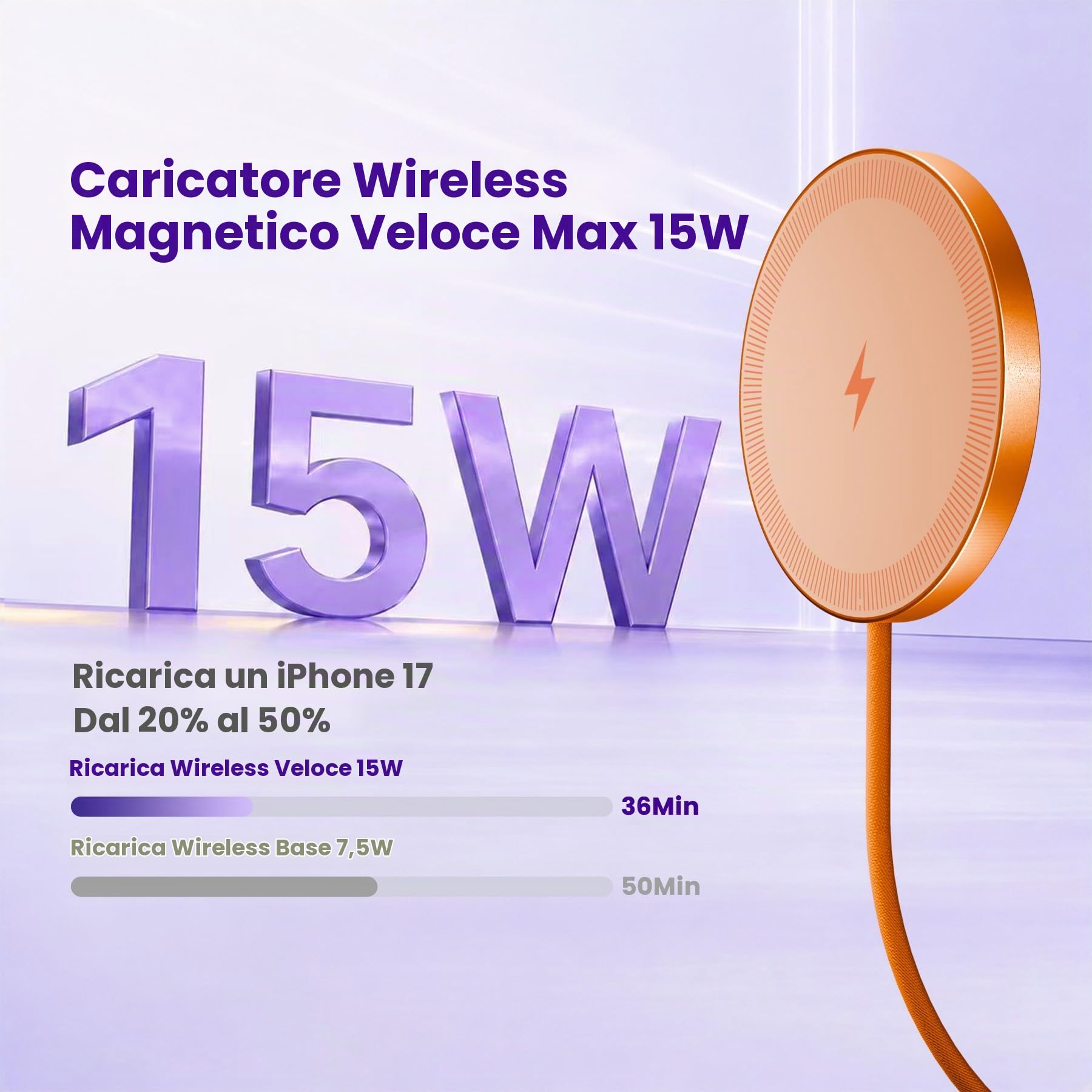 Caricatore Wireless Magnetico 15W, 3-Pack, Arancione