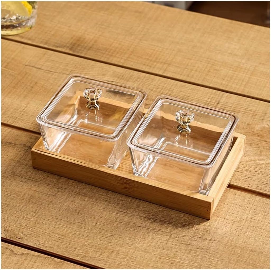 Two Compartment Glass Snack Bowl And Chassis Family Restaurant Square Divided Fruit Snack Dinner Plate Side Plate Dipping Sauce (Color : 1) (D)
